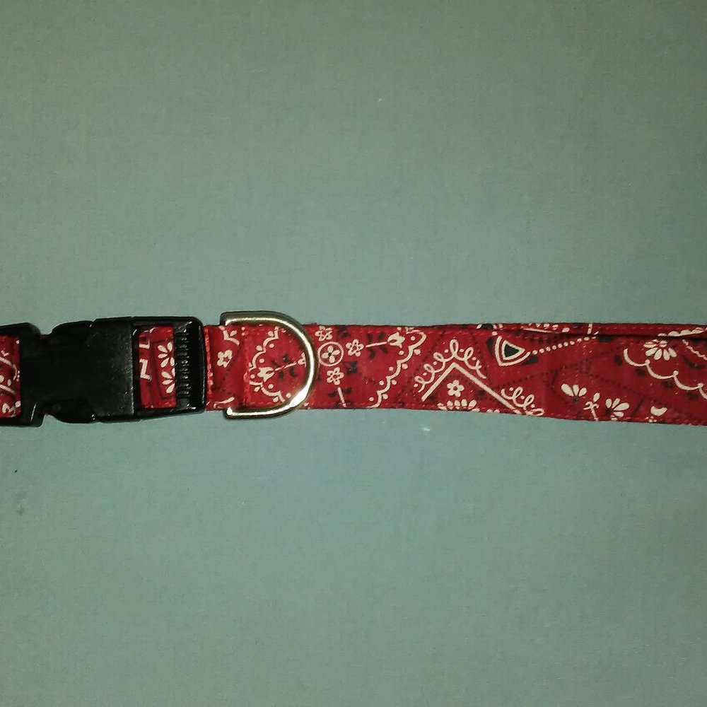 Handmade Red Bandana Dog Collar or Leash - Made in the USA